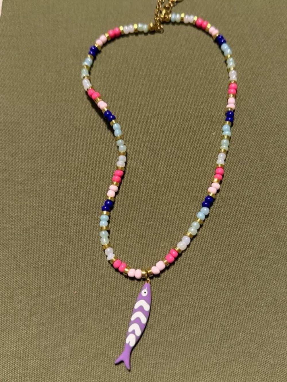 Boutique Purple Fish Pendant Beaded Necklace — Colorful Pink & Blue Accent